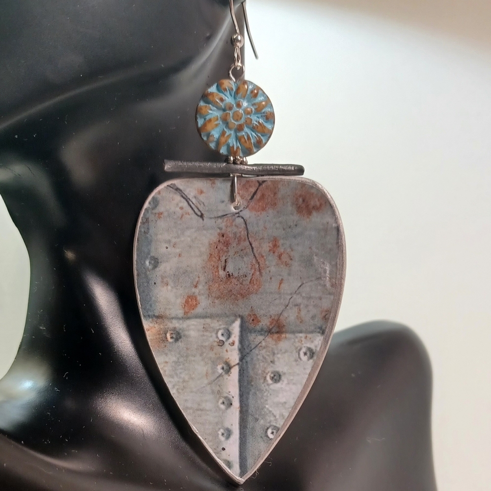 Large Silver Vase Shape Artisan Paper Earrings